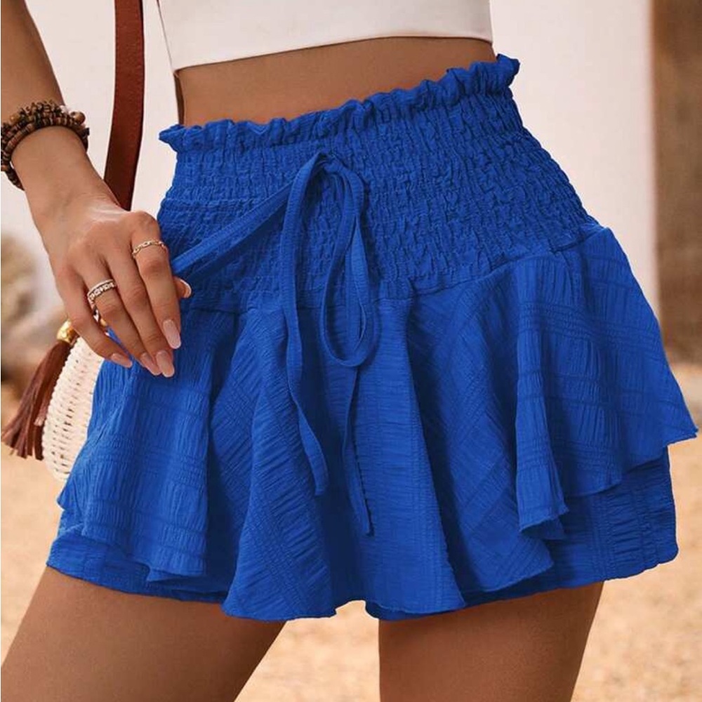 Women’s Smocked Waist Ruffle Shorts - Blue